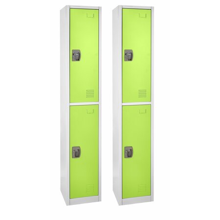 ADIROFFICE 72in x 12in x 12in Double-Compartment Steel Tier Key Lock Storage Locker in Green, 2PK ADI629-202-GRN-2PK